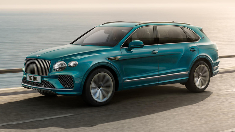 A blue Bentley Bentayga EWB
