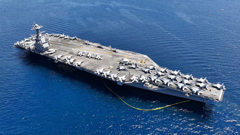 uss gerald r ford aircraft carrier at sea