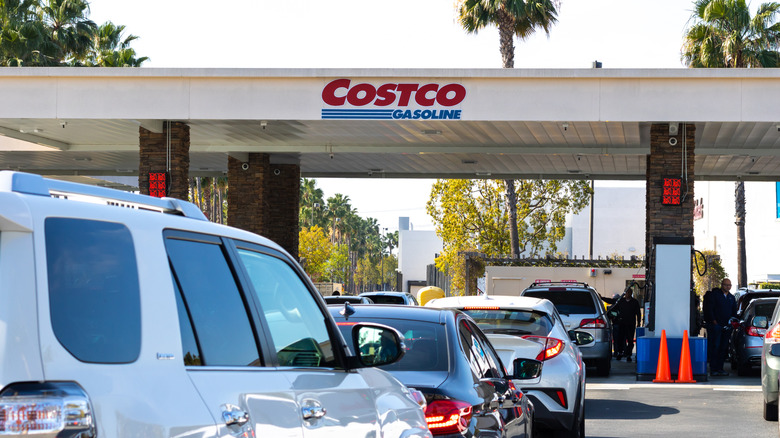 Cars lined up at Costco gas station