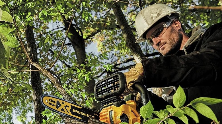 Man using DeWalt 20V Max XR Chain Saw
