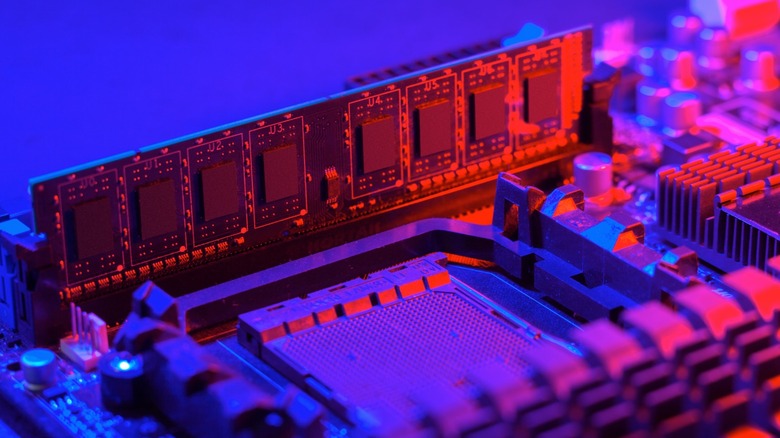 A RAM stick inserted into a motherboard