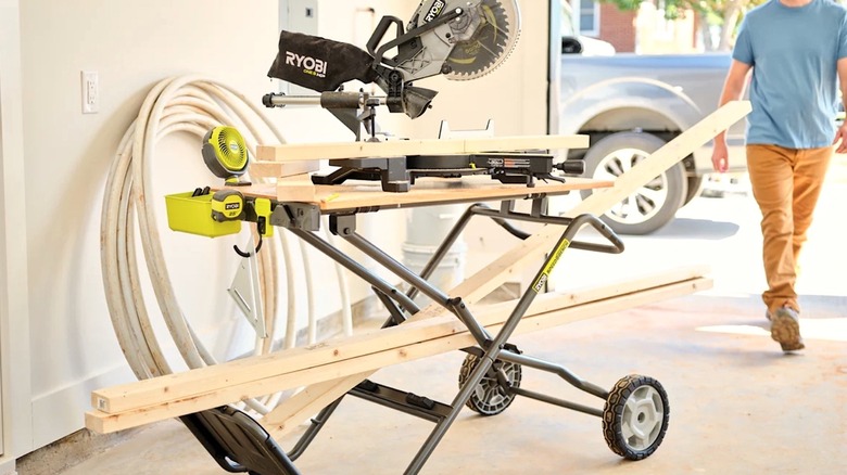 Person using Ryobi Speed Bench in their garage