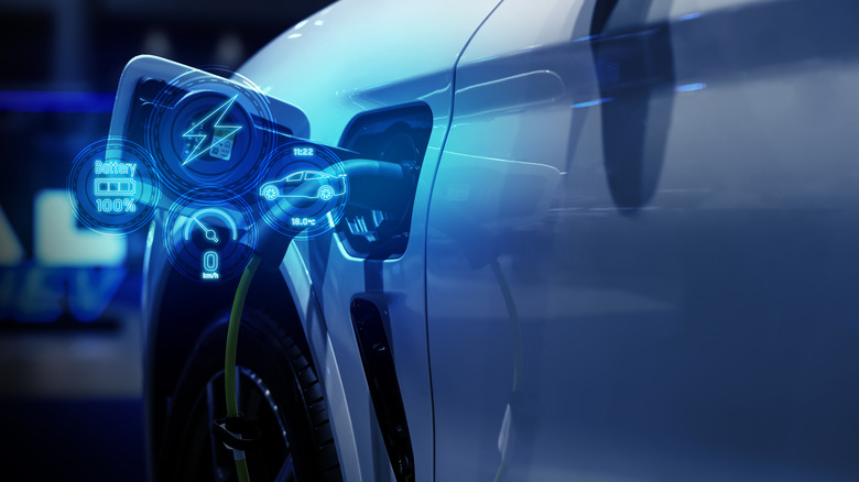 Close up view of charging port on an electric vehicle