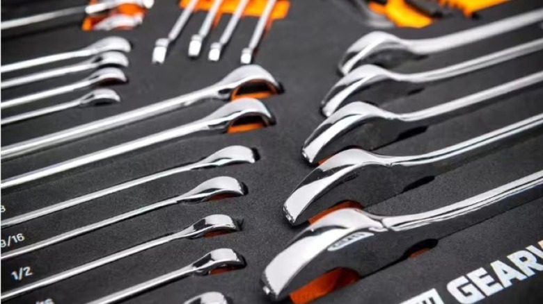 A closeup of the GearWrench loaded tool box.
