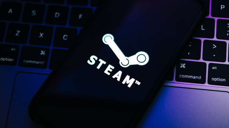 Steam logo on a smartphone.