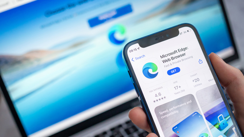 Microsoft Edge app on the mobile phone screen