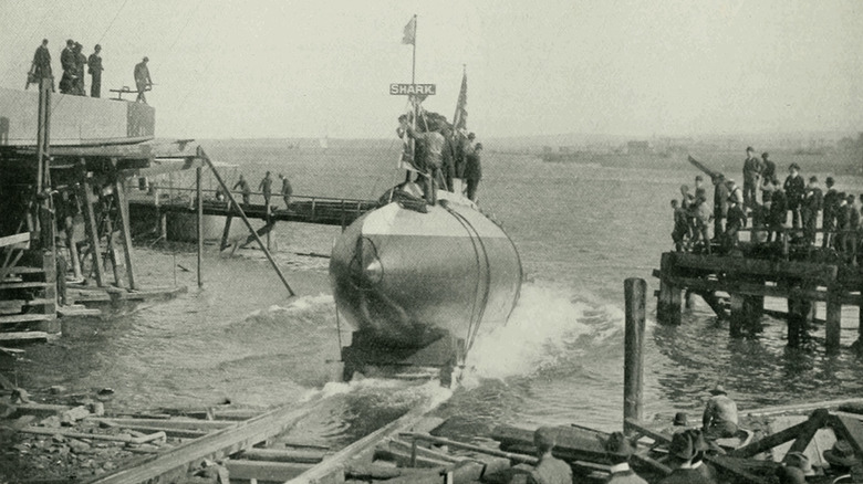 U.S. submarine Shark being launched